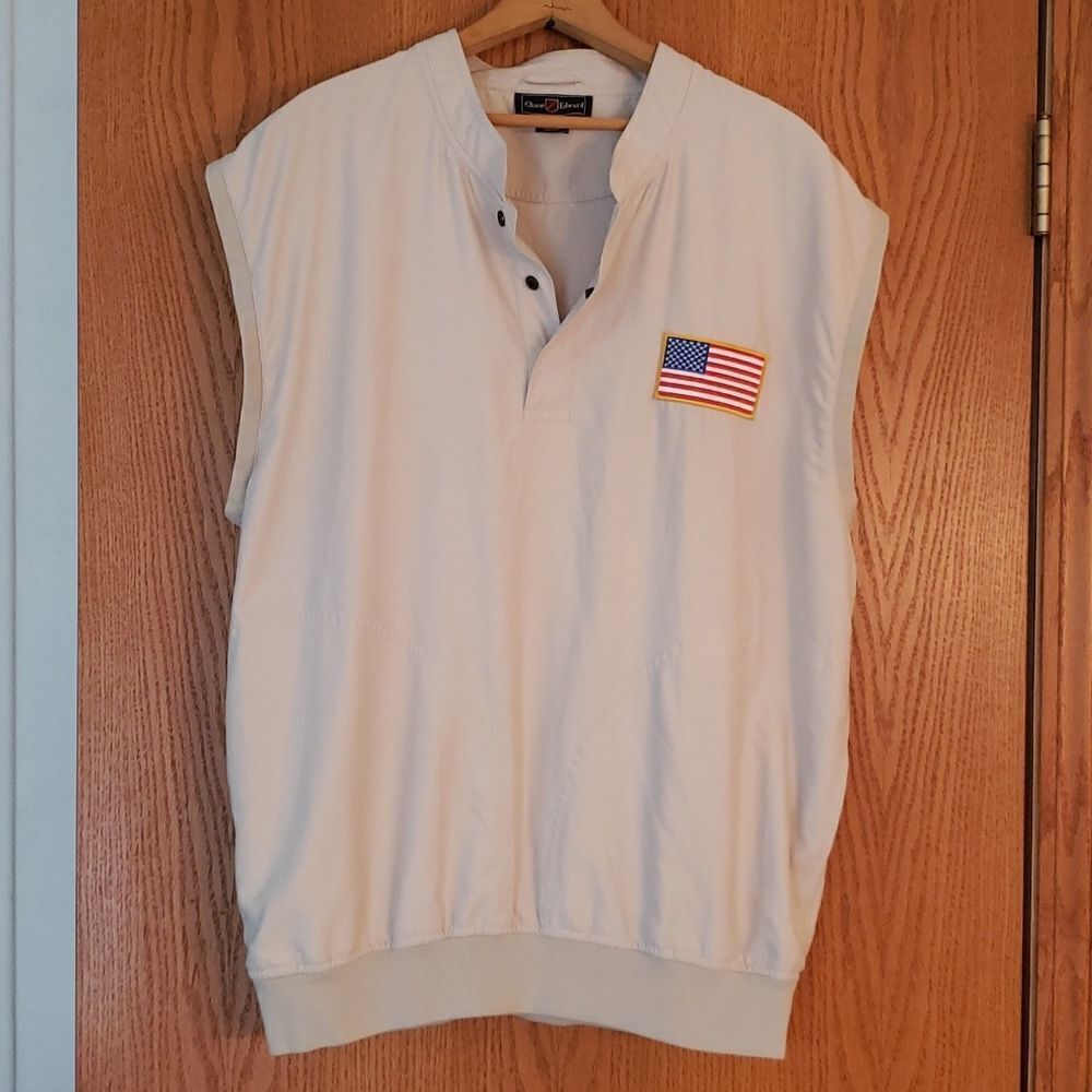 Chase Edward Cream Colored Golf Vest with American Flag Patch on Chest Sz L
